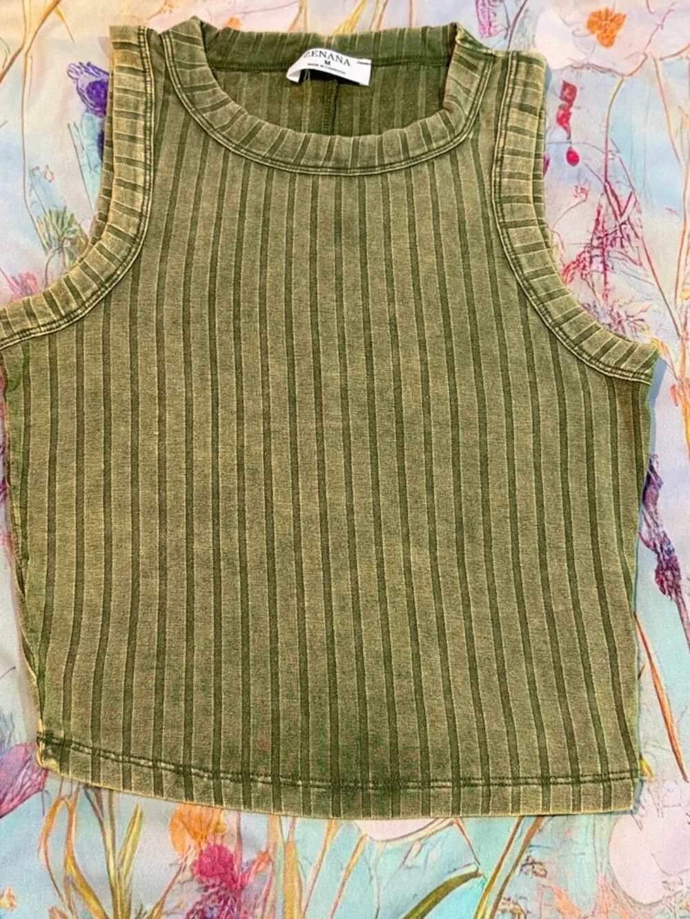 🫒💚 Zenana Ribbed Cropped Tank Top Olive Green Size M - Picture 4 of 8